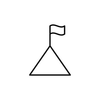 Flag on Mountain Symbol for Adverts. Suitable for books, stores, shops. Editable stroke in minimalistic outline style. Symbol for design vector