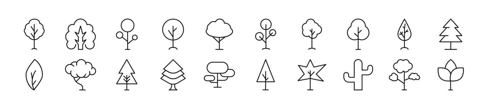 Simple outline signs of trees and bushes. Editable stroke. Line icons for web sites, newspapers, articles book vector
