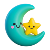 3D Moon Star Night Icon png