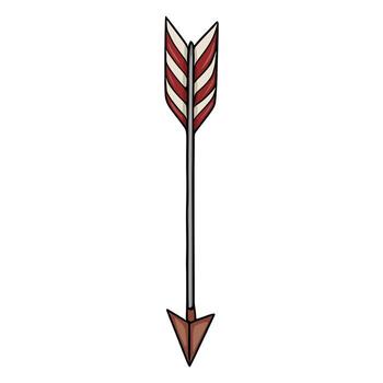 A illustration of a single arrow with a brown tip and red and white striped fletching, isolated on a white background, suitable for various design projects. vector
