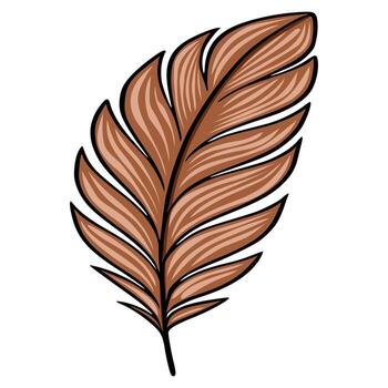 A illustration of a single stylized brown leaf with a detailed, textured design, featuring a central vein and gracefully curved lines, suitable for various design projects. vector