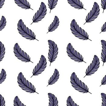 Seamless pattern with dark purple stylized feathers on white background, creating a sophisticated and elegant design ideal for various applications. vector