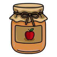 illustration of a charming apple jam jar with a kraft paper lid tied with a brown ribbon, featuring a simple apple label design. vector