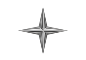 A detailed silver four pointed starburst or compass rose symbol isolated on transparent background png