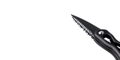 Close-Up Of Black Serrated Kitchen Scissors. Precision Cutting Tool For Culinary Use Isolated On Transparent Background png