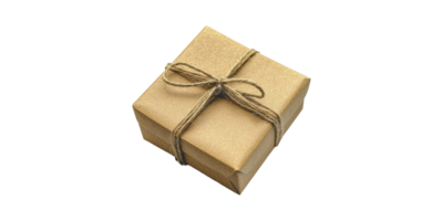 Gift Box Wrapped In Brown Paper With Twine Bow. Eco-Friendly Packaging And Rustic Presentation Isolated On Transparent Background png