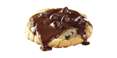 Chocolate Chip Cookie With Melted Chocolate Topping. Indulgent Dessert And Sweet Treat Isolated On Transparent Background png
