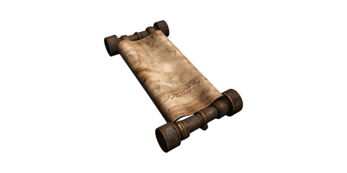 Ancient Scroll With Mysterious Script Wooden Rollers. Historical Document And Cultural Artifact Isolated On Transparent Background png