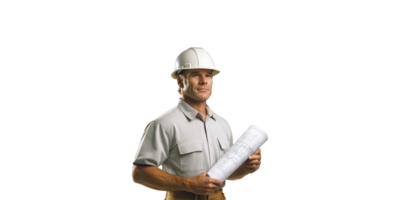 Construction Engineer Holding Blueprints. Professional Planning And Project Management Concept Isolated On Transparent Background png
