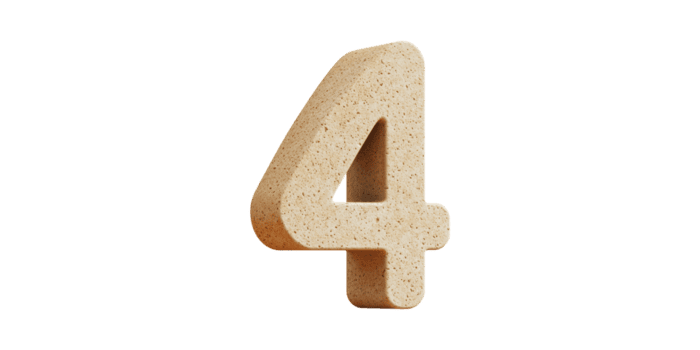 3D Textured Number Four. Symbolic Representation Of Quantity And Design Isolated On Transparent Background png