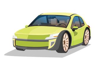 Object perspective design of cartoon sport car pastel green color. Can view inside car. Shadow and isolated white background. vector