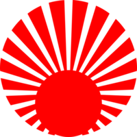 Red circle sun with sunlight rays japanese style icon png