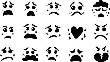 melancholy face icon, gloomy face silhouette, emotional distress icon, vector