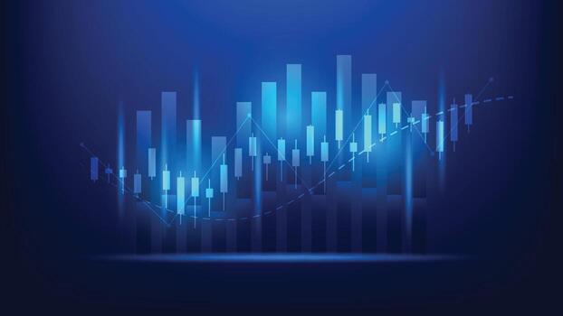 finance and business background. stock candlesticks graph and bar chart vector