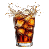 Glass of Cold Cola with Ice Exploding in Dramatic Splash Isolated on Transparent Background png