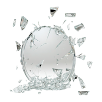 Dynamic Burst of Breaking Mirror with Scattered Glass Pieces Flying Through Air Isolated on Transparent Background png