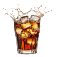 High-Speed Capture of Fizzy Cola Splashing Out of Glass with Ice Isolated on Transparent Background png