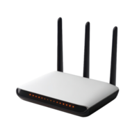 Wireless router with three antennas and indicator lights for network connectivity solutions at home png