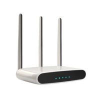 Modern white wireless router with three antennas provides internet connection and network access at home png