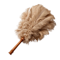 Elegant feather duster with wooden handle for cleaning and dusting delicate surfaces in home decor style png