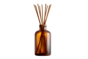 Elegant reed diffuser with aroma sticks in amber glass bottle for home fragrance and aromatherapy use png