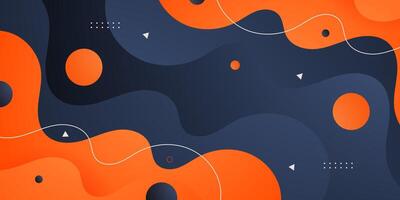 Abstract dark gray background with colorful orange wave fluid pattern banner background. Horizontal wave liquid background with circle shapes pattern design.. vector