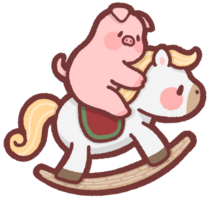 Pig riding on a rocking horse png
