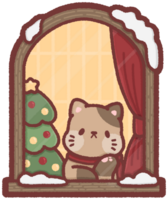 Cat sitting by a window with a Christmas tree png