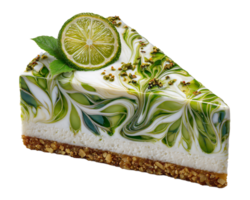 Elegant Lime Cheesecake with Swirl Design and Fresh Mint Garnish png