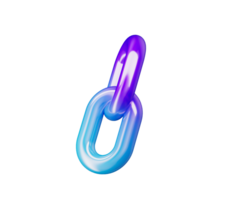 3D Chain link icon with blue and purple hues, one interlocked with the other. 3d illustration png