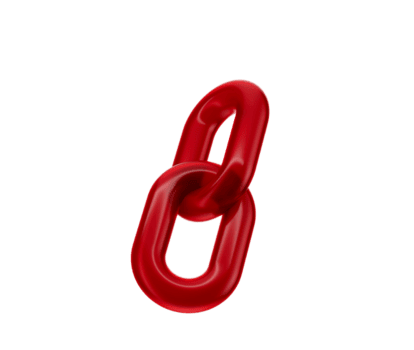 3D Vibrant red chain link icon with a glossy finish, symbolizing connection and unity. 3d illustration png