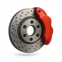 Car brake disc with red caliper for vehicle safety png