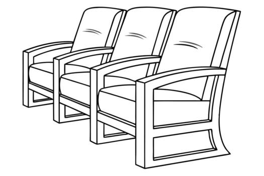 ilustración de Tres moderno tapizado sillones arreglado en un lineal configuración vector