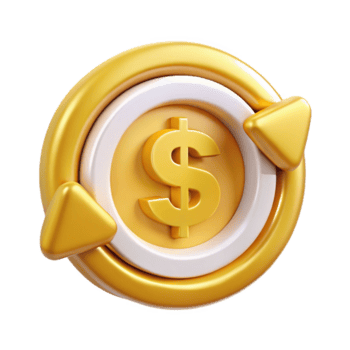 Golden dollar coin with rotating arrows symbolizing financial exchange png