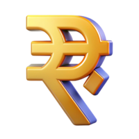 Golden rupee symbol rendered with a 3d effect on a transparent background png