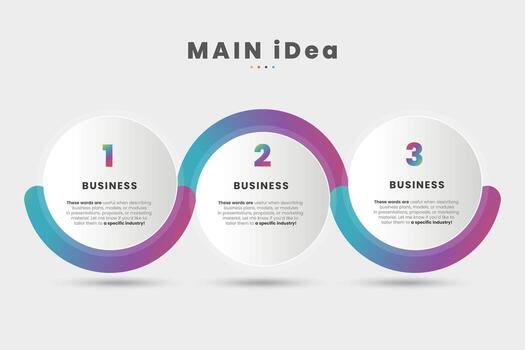 The three steps of Infographics steps business template. 3 Modern options of planing concept banners with gradient style of stoked circles buttons vector
