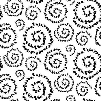 Abstract pattern of spirals, line with dots of different thickness, fine scattering. Brush for creating lines with dots. Monochrome. Drawing with hand-drawn effects. Seamless texture of circles, dots vector