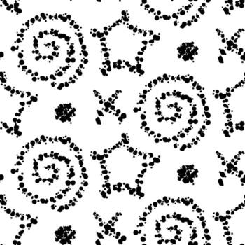 Abstract pattern of spirals, stars, and crosses. Lines with dots of different thicknesses, and a fine scattering. A brush for creating lines with dots. Monochrome. drawing with hand-drawn effects. vector