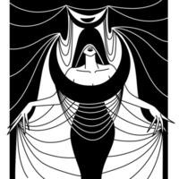 Monochrome illustration of a witch in a flat color style. A moon witch in a dress. Suitable for posters, covers, clothing design, printed products, social media, and advertising. Halloween vector