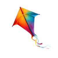 Vibrant rainbow diamond kite with yellow tail floating gracefully isolated on transparent background png