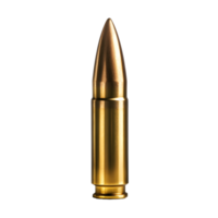 A single golden bullet isolated on transparent background with a sharp pointed tip and metallic casing png