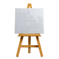 Wooden artist easel holding a textured white canvas with abstract line art isolated on transparent background png