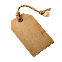 Rustic kraft paper price tag with twine string isolated on transparent background png