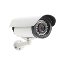 Modern white bullet security camera with infrared leds for surveillance isolated on transparent background png