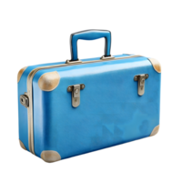 A vintage blue textured suitcase with gold accents and a sturdy handle isolated on transparent background png