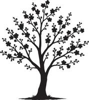 Serene Black Silhouette of a Blossoming Tree in Full Bloom, Elegant Nature Illustration, Peaceful Springtime Scene vector