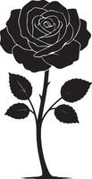Elegant Black Silhouette of a Single Rose Blooming Gracefully on a White Background, Romantic and Mysterious Mood vector