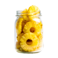Delicious pineapple rings preserved in a glass jar with transparent background png