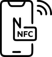 Black outline of smartphone with N F C symbol and signal waves vector