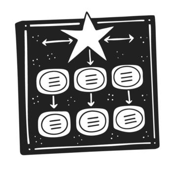 Organizational chart with flow structure and arrows star concept leadership and process steps, management diagram icon vector